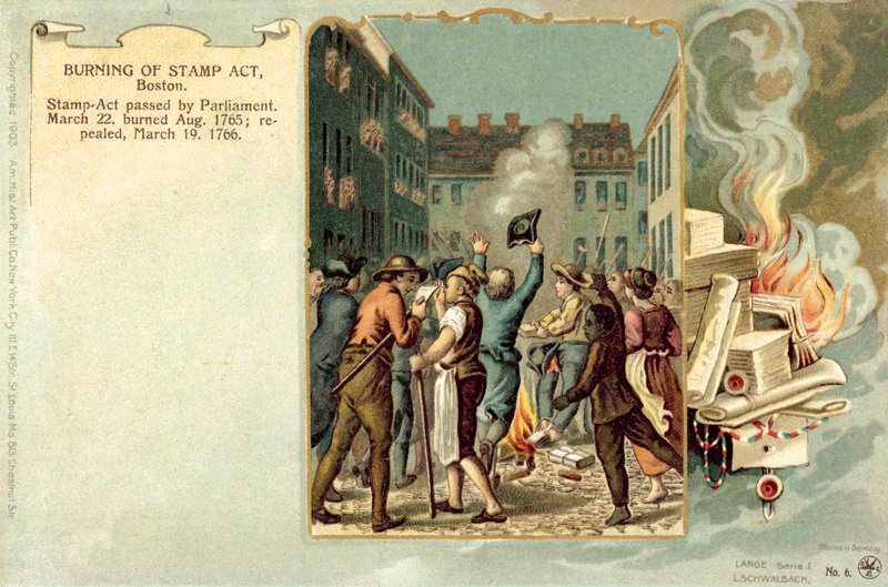Burning of Stamp Act, Boston, august 1765 av American School
