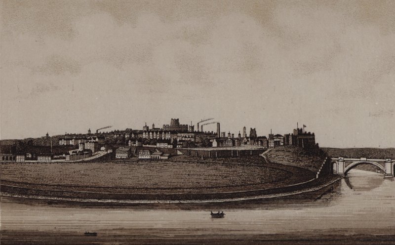 City of Chester, som viser Roodee og Grosvenor Bridge av English School