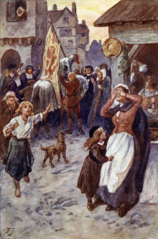 Nyheter om slaget ved Flodden som ankommer Edinburgh av English School