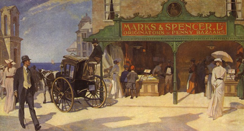 En av de første åpne butikkene på begynnelsen av 1900-tallet, en ny idé for enkel shopping? av English School
