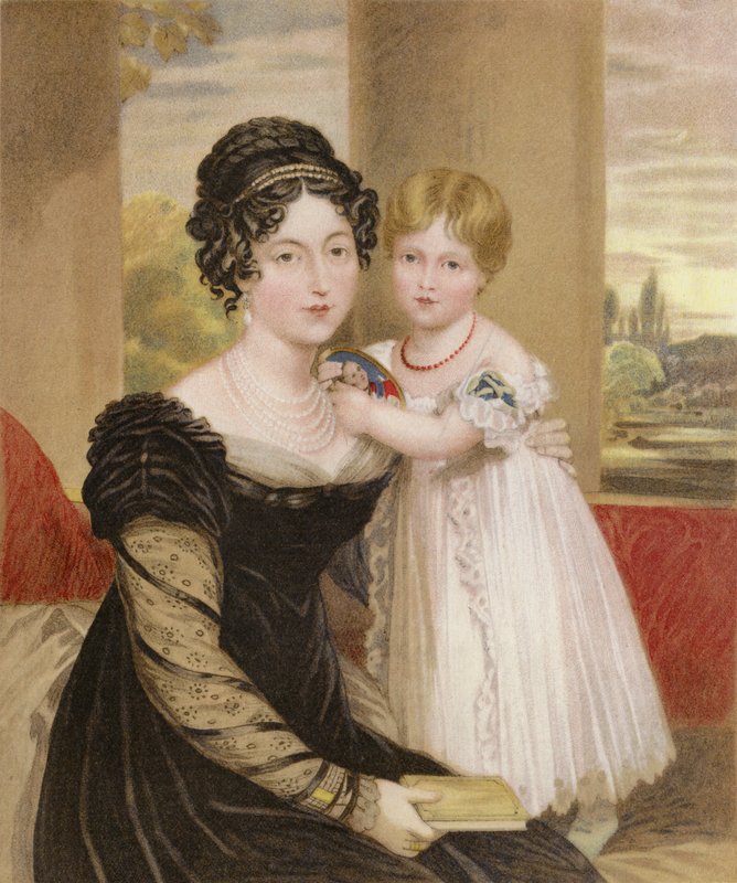 Hertuginnen av Kent og prinsesse Victoria i en alder av to av English School