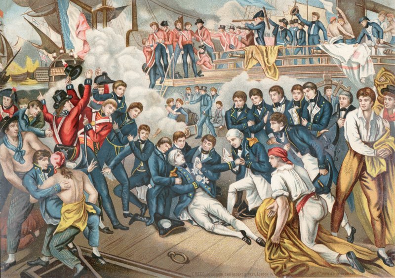 Admiral Lord Nelsons død i slaget ved Trafalgar av English School