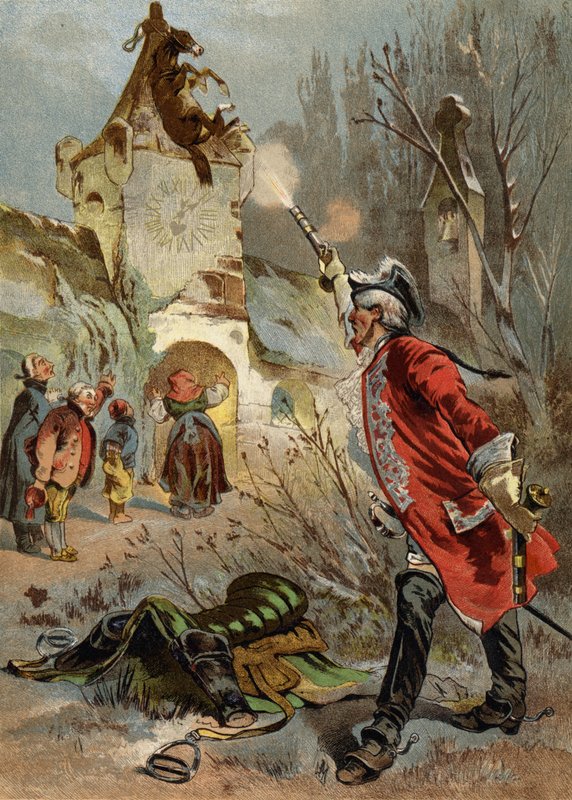 Illustrasjon for Adventures of Baron Munchausen av European School