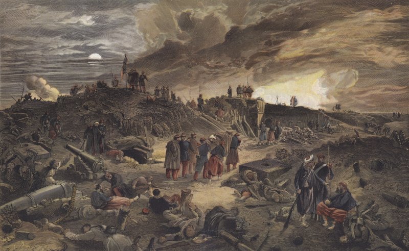 Ruinene av Malakoff Redoubt etter dens fangst av franskmennene, beleiringen av Sevastopol, 8. september 1855 av European School