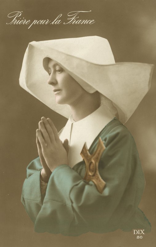 Bedende nonne i stivt coif av French Photographer