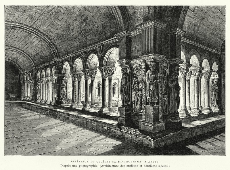 Interiør av Saint-Trophime Cloister, I Arles av French School