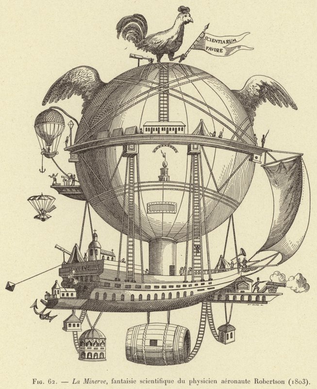 La Minerva, vitenskapelig fantasi av fysiker-aeronauten Robertson (1803) av French School