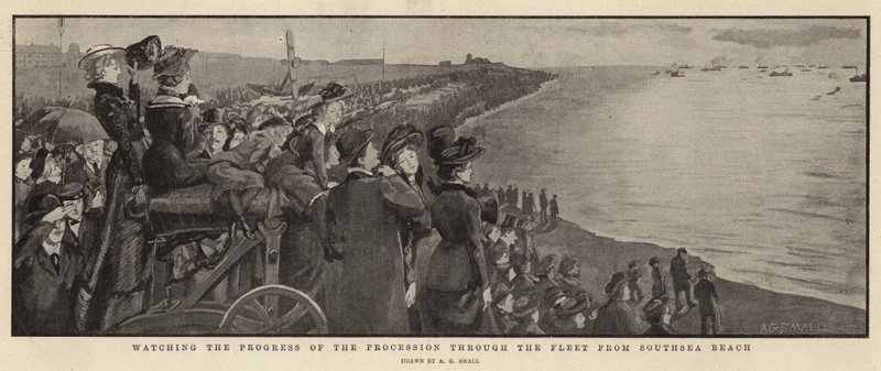Ser fremgangen til prosesjonen gjennom flåten fra Southsea Beach av A. G. Small