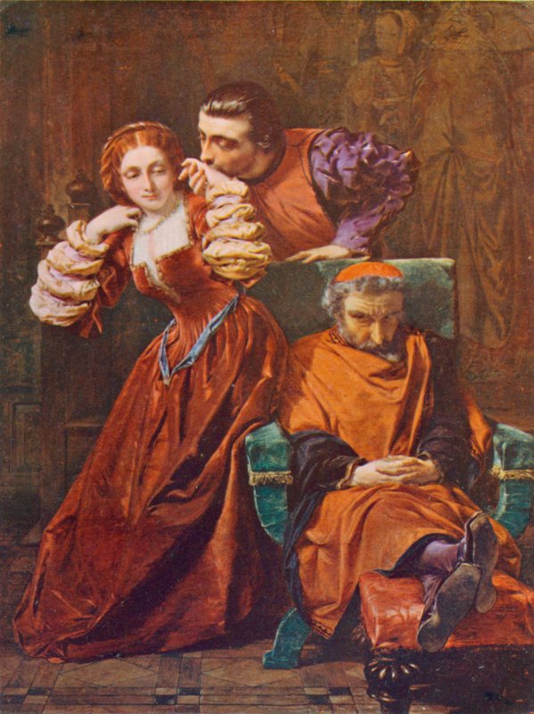 Shakespeare: Silvia og Valentine, The Two Gentlemen of Verona, Act III, Scene 1 (farge litho) av A. E. Elmore