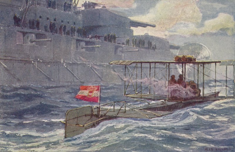 Østerriksk-ungarsk sjøfly passerer et slagskip, første verdenskrig, 1914-1918 av A. Kircher