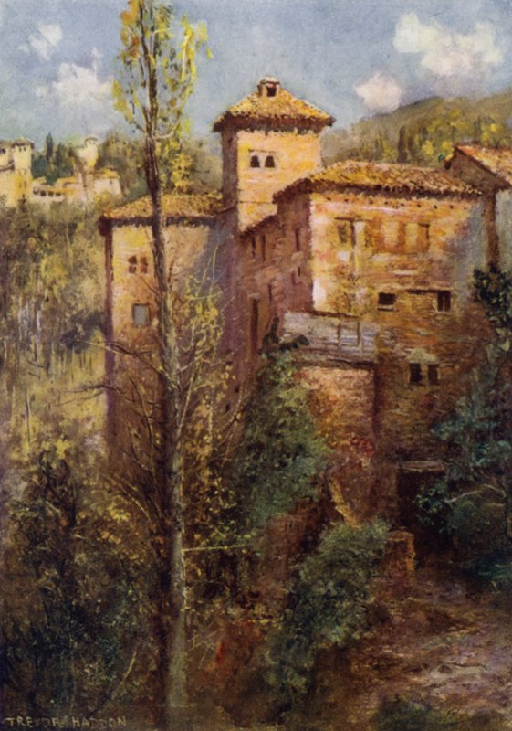 Granada, Torre de las Damas (farge litho) av A. Trevor Haddon