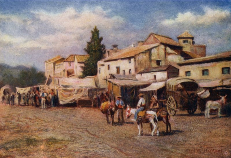 Malaga, Guadalmedina (farge litho) av A. Trevor Haddon