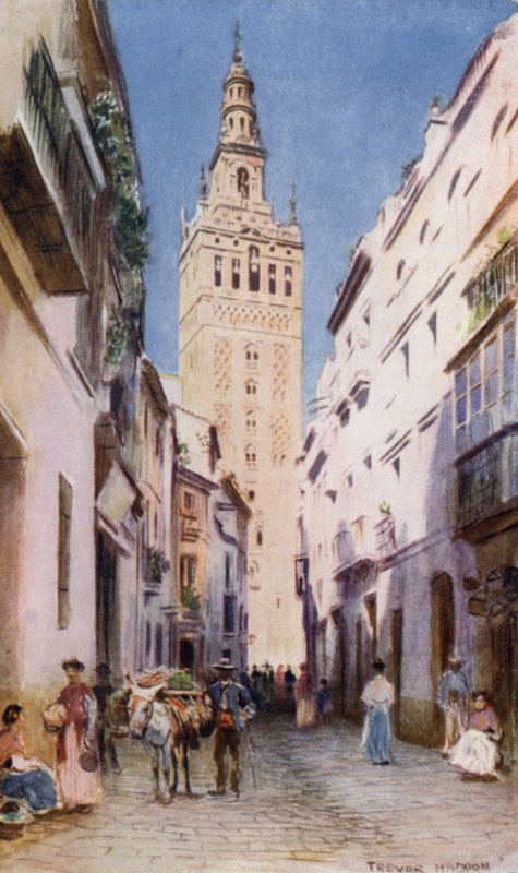 Sevilla, Giralda (farge litho) av A. Trevor Haddon