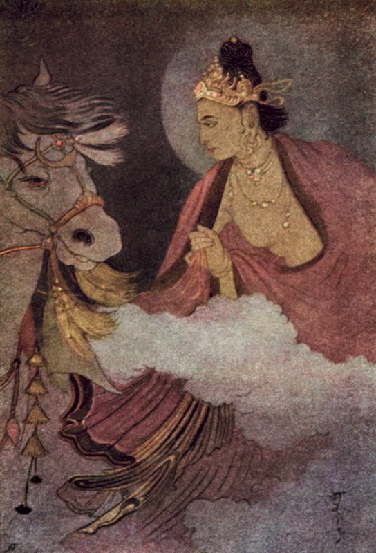 Prins Siddharthas avgang (farge litho) av Abanindranath Tagore