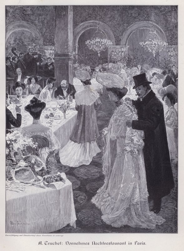 Kveld i en elegant restaurant i Paris (gravering) av Abel Truchet