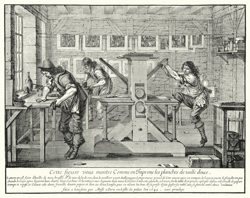 Gravørens verksted (gravering) av Abraham (after) Bosse