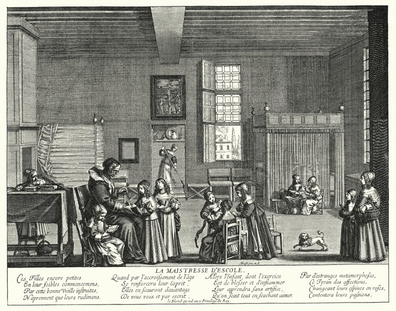 Skolemistressen (gravering) av Abraham (after) Bosse