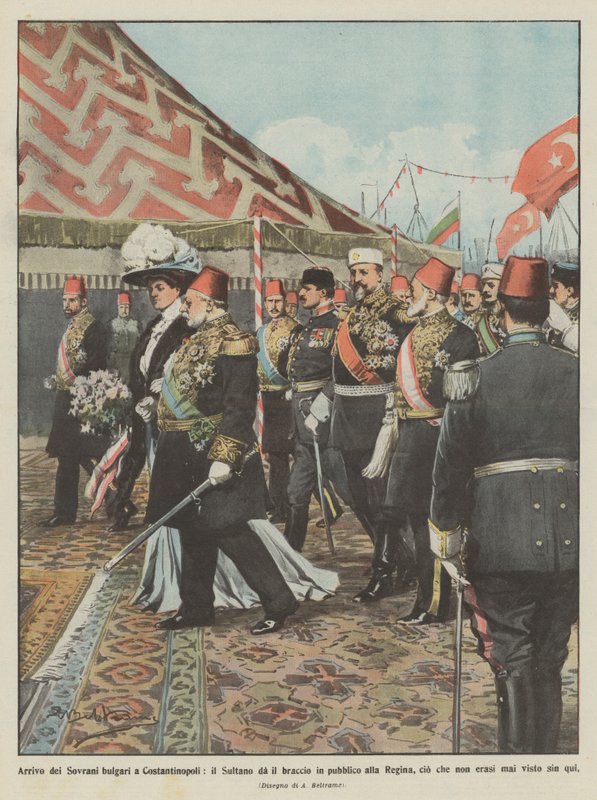Ankomst av de bulgarske suverene i Konstantinopel, gir sultanen armen offentlig til dronningen? av Achille Beltrame