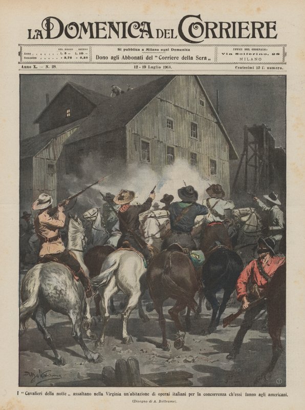 The Knights of the Night angriper et hjem til italienske arbeidere i Virginia for? av Achille Beltrame
