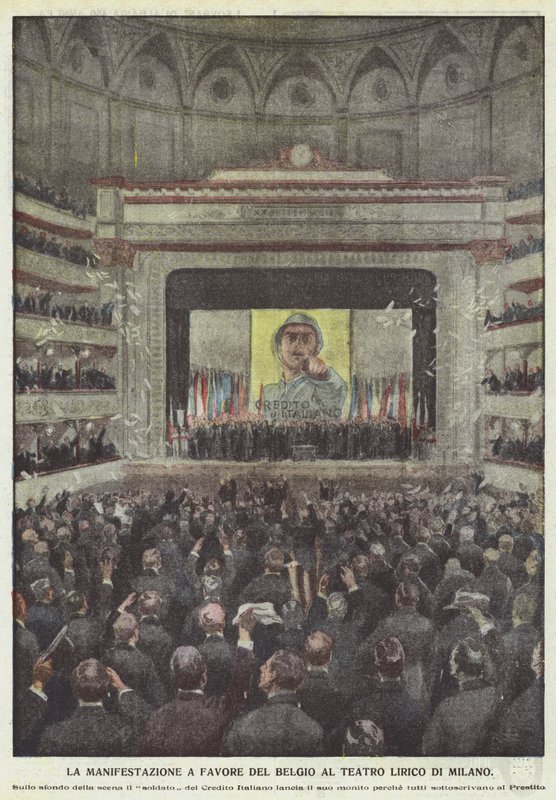 Demonstrasjonen til fordel for Belgia på Teatro Lirico i Milano av Achille Beltrame
