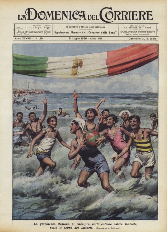 Italiensk ungdom får ny energi i de fascistiske sommerkoloniene, under Littorios tegn av Achille Beltrame