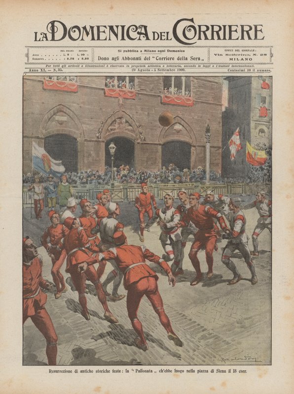 Gjenoppstandelse av gamle historiske festivaler, Pallonata som skulle finne sted på Siena-plassen 18. korr. av Achille Beltrame