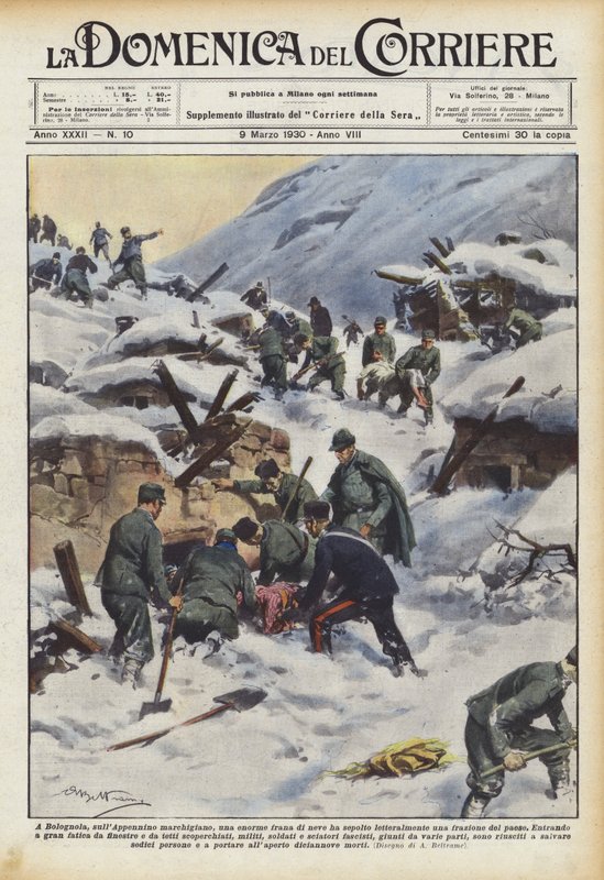 I Bolognola, i Marche Apenninene, begravde et enormt snøskred bokstavelig talt en brøkdel av byen av Achille Beltrame