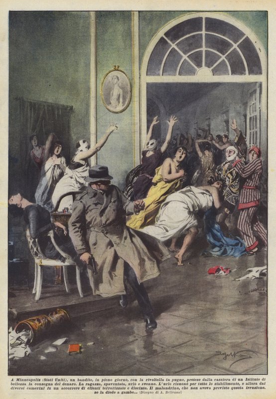 I Minneapolis (USA), en banditt, midt på lyse dagen, med en revolver i hånden? av Achille Beltrame
