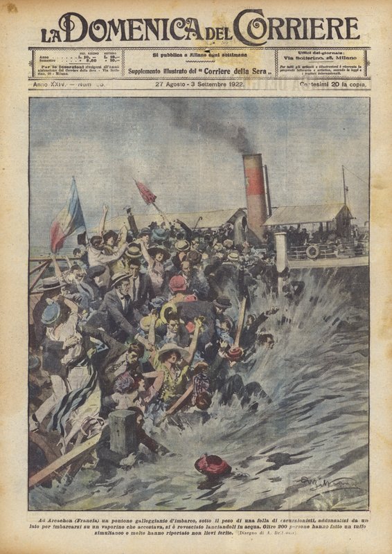 I Arcachon (Frankrike) et flytende pontongbord, under vekten av en folkemengde? av Achille Beltrame