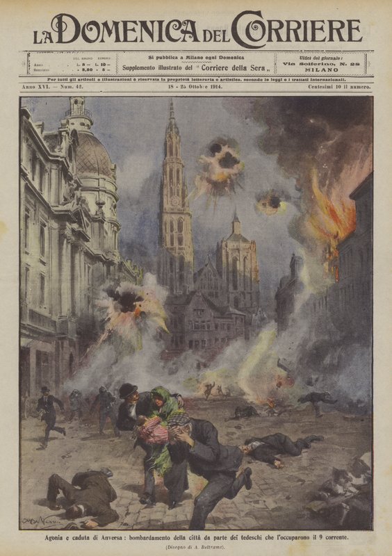 Kval og fall av Antwerpen, bombing av byen av tyskerne som okkuperte den 9 av Achille Beltrame