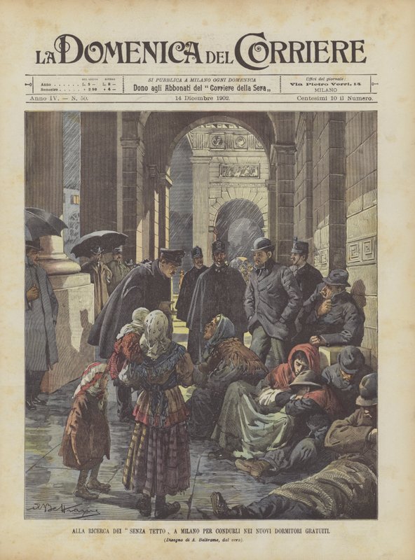 På jakt etter hjemløse, i Milano for å lede dem til de nye gratis sovesalene av Achille Beltrame