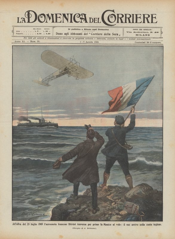 Ved daggry den 25. juli 1909 krysser den franske aeronauten Bleriot først Den engelske kanal? av Achille Beltrame