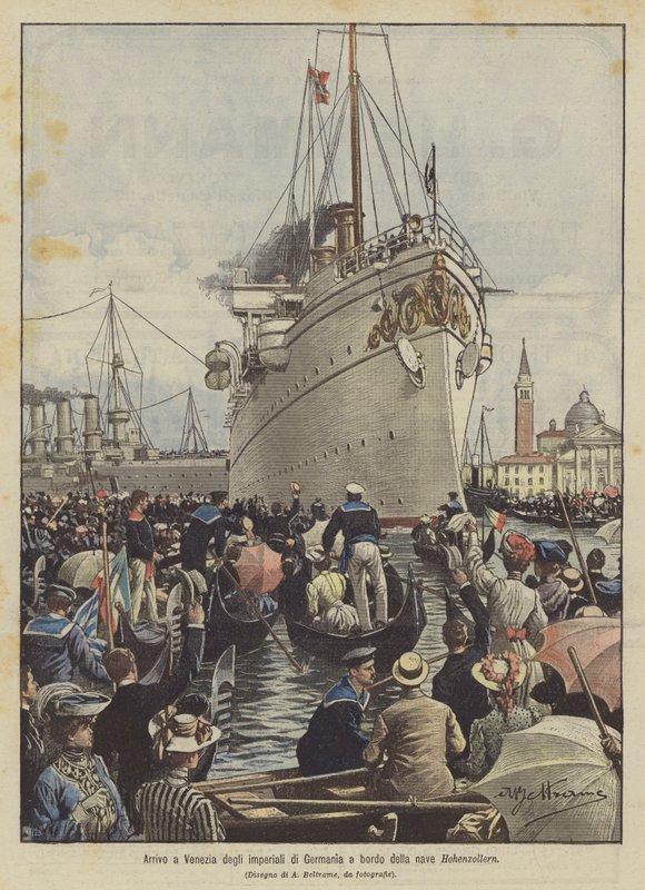 Ankomst til Venezia av keiser i Tyskland ombord på Hohenzollern-skipet av Achille Beltrame