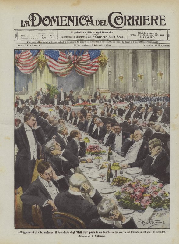Holdninger i det moderne liv, taler presidenten i USA på en bankett ved hjelp av? av Achille Beltrame