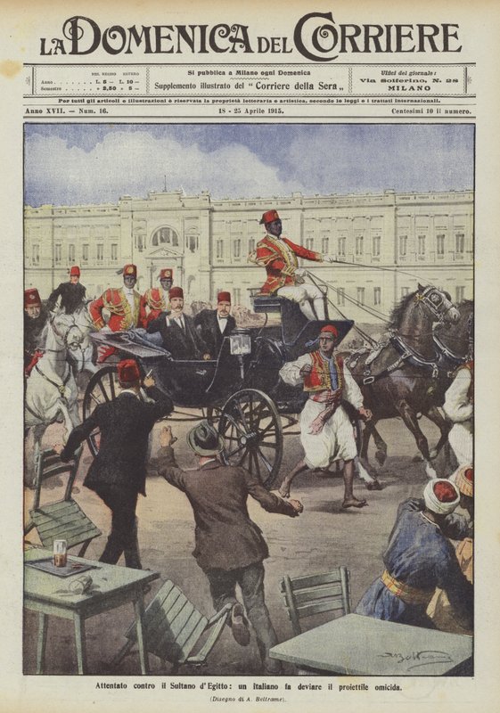 Angrep på sultanen av Egypt, avleder en italiener den morderiske kulen av Achille Beltrame