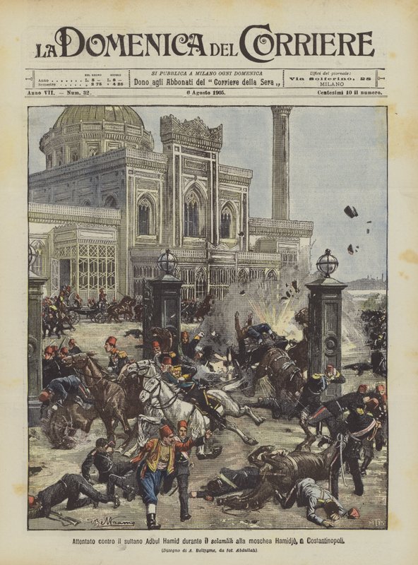 Angrep på Sultan Abdul Hamid under selamlik ved Hamidie-moskeen i Konstantinopel av Achille Beltrame