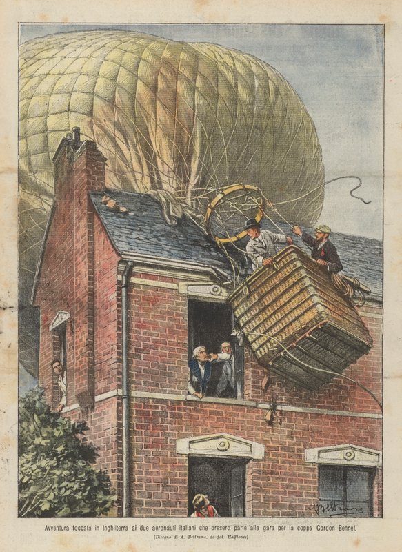 Eventyr berørt i England til de to italienske luftfartsfarerne som deltok i løpet om Gordon Bennet-cupen av Achille Beltrame