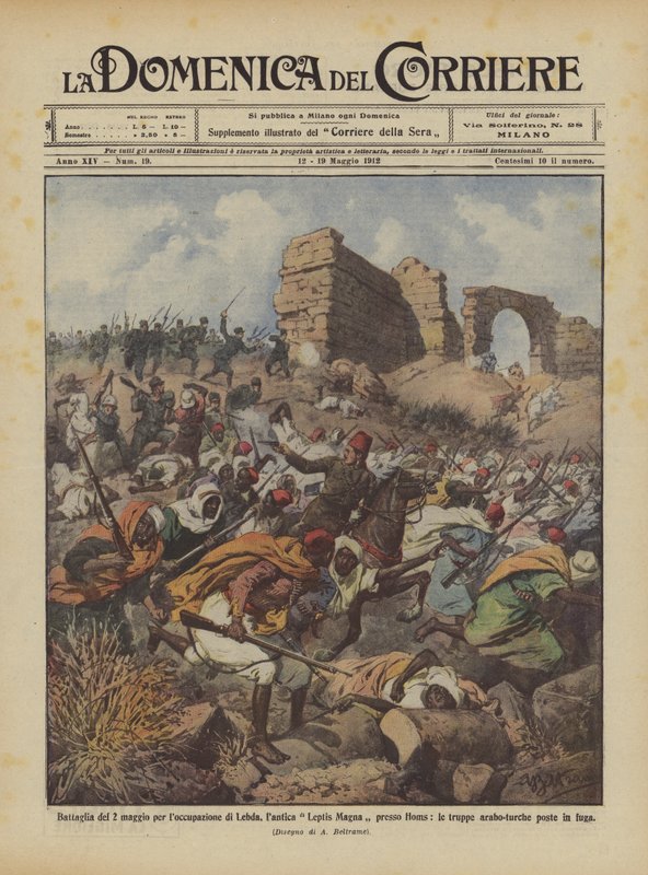 Slaget 2. mai for okkupasjonen av Lebda, den gamle Leptis Magna nær Homs? av Achille Beltrame