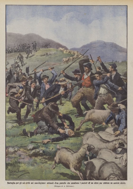 Kamp for sivil bruk i Marche, innbyggere i en landsby som angriper gjeterne? av Achille Beltrame