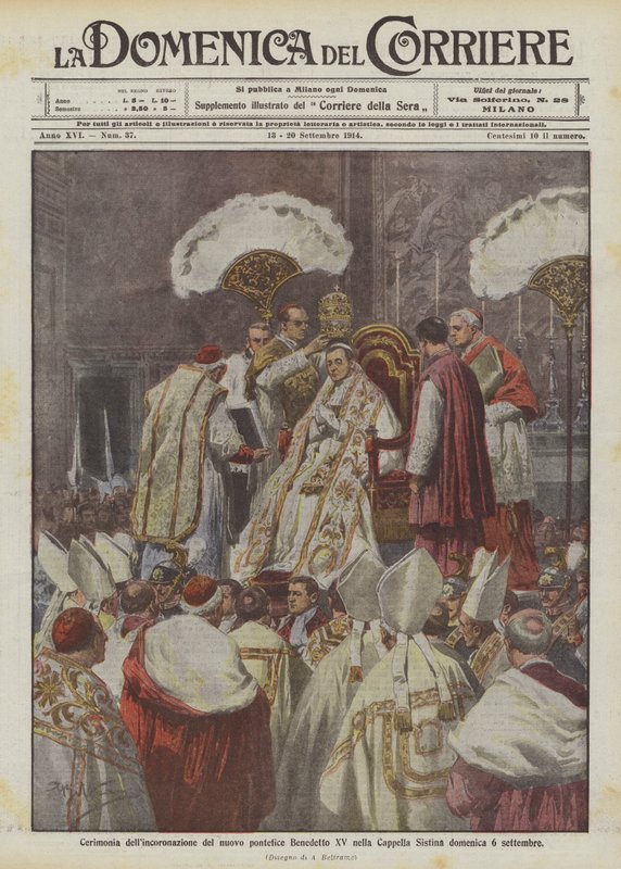 Seremoni for kroningen av den nye pave Benedikt XV i Det sixtinske kapell søndag 6. september av Achille Beltrame