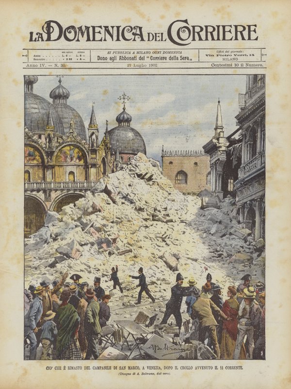 Det som er igjen av Campanile di San Marco, i Venezia, etter kollapsen som skjedde den 14. av Achille Beltrame