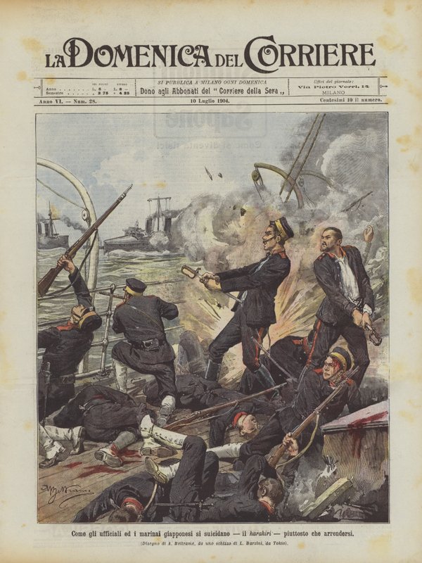 Når japanske offiserer og sjømenn begår selvmord, overgir harakiriene seg i stedet for av Achille Beltrame