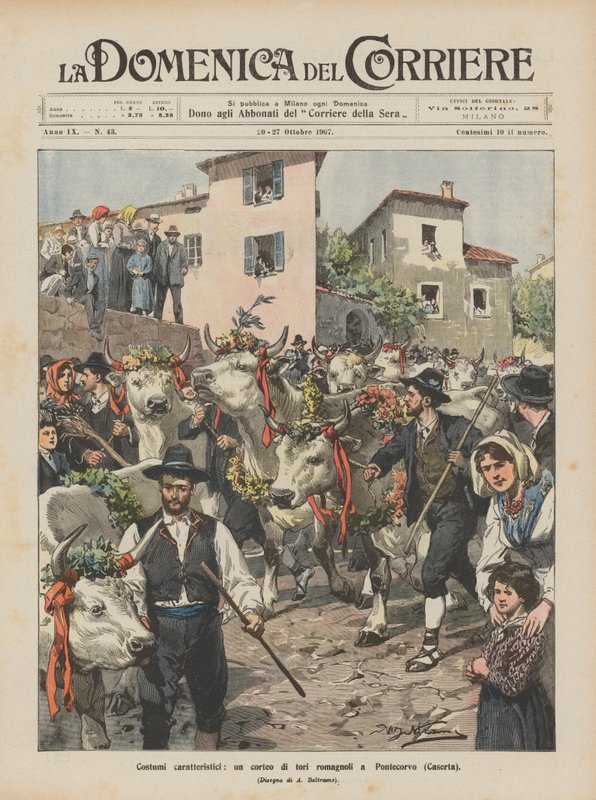 Karakteristiske kostymer, en prosesjon av Romagna-okser i Pontecorvo (Caserta) av Achille Beltrame