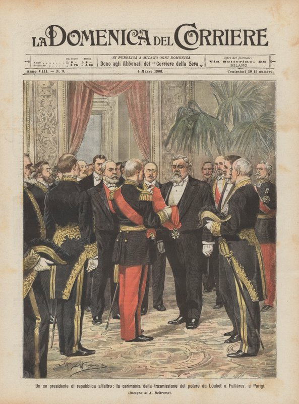 Fra en president i republikken til en annen, seremonien for overføring av makt fra Loubet? av Achille Beltrame