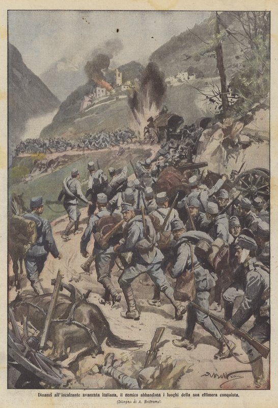 Konfrontert med den presserende italienske fremskritt, forlater fienden stedene for hans flyktige erobring av Achille Beltrame