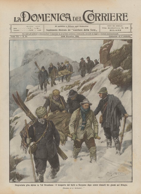Uheldig alpintur i Val Brembana, transport av sårede til Bergamo etter tre igjen? av Achille Beltrame