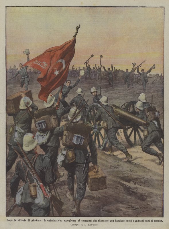 Etter seieren til Ain-Zara, den entusiastiske velkommen til kameratene som kommer tilbake med flagg? av Achille Beltrame