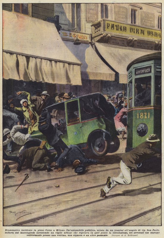 Dramatisk ulykke midt på Corso i Milano av Achille Beltrame