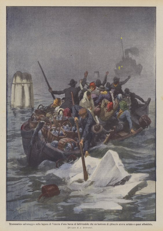 Dramatisk redning i Venezia-lagunen dunabåt av amming av dem hva et flake? av Achille Beltrame