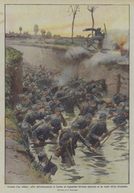 En soldats heltemot, redde et penetrert bayersk regiment fra å drukne i Lorraine? av Achille Beltrame